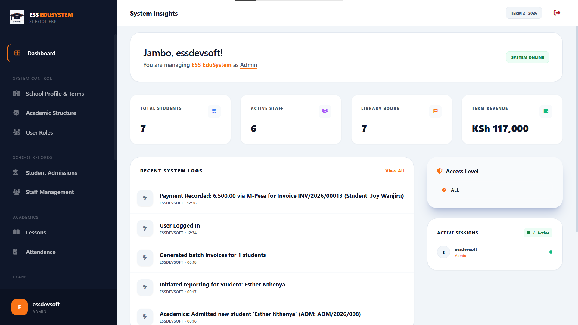 ESS EDUSYSTEM Dashboard